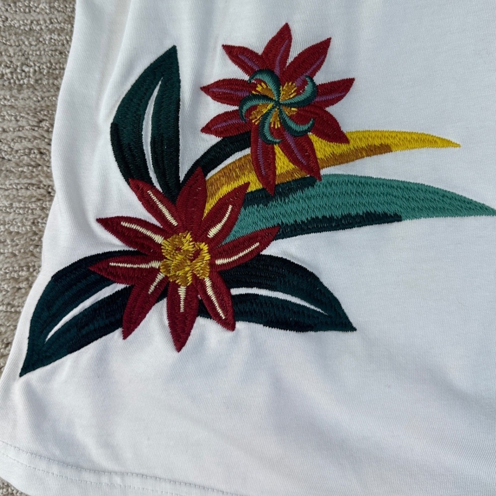 Scotch & Soda White Organic Cotton Floral Embroidered T-Shirt Mens Large - Picture 11 of 14